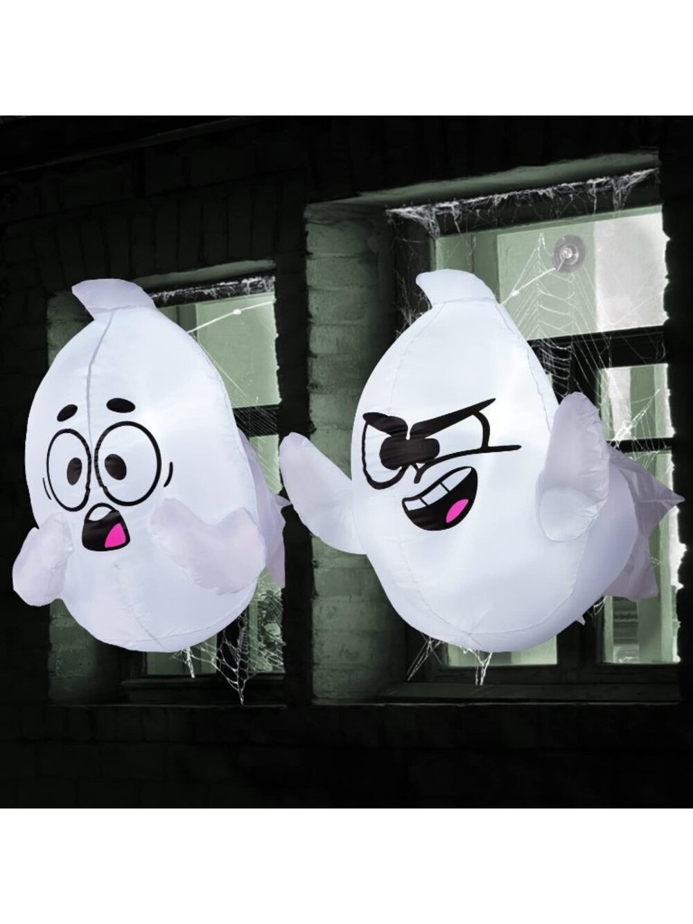 🎃 2.6 FT Tall 2 Pack Halloween Inflatable Window Ghost with Build-in LED Light